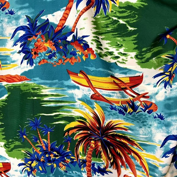 Waikiki Creations Bright Island Print Silky Men's Short Sleeve Hawaiian Shirt L - Picture 6 of 6